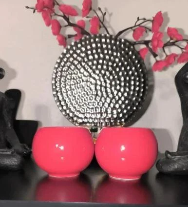 photophore en terre cuite émaillée couleur framboise neuf